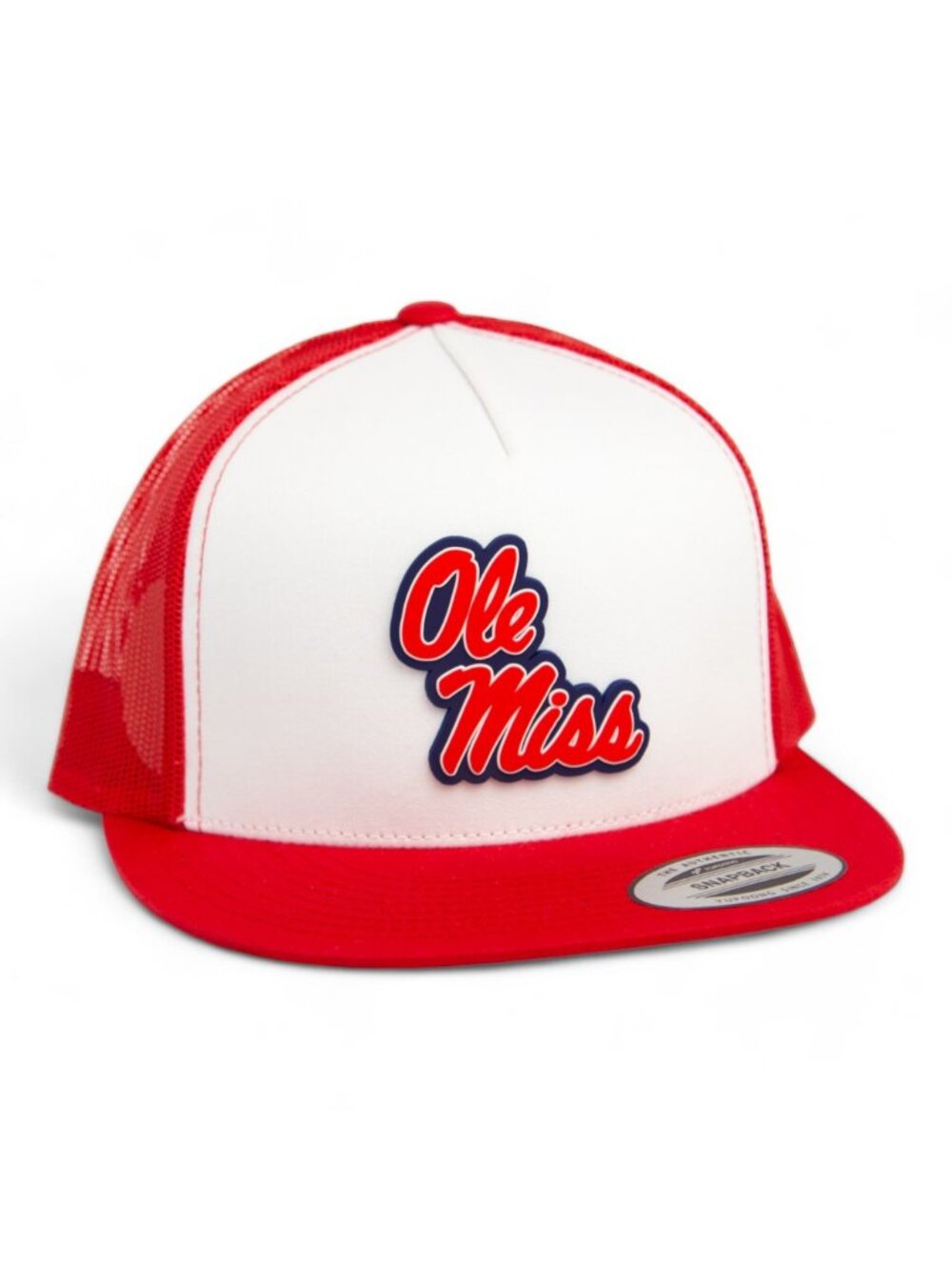 Ole Miss Rebels YP Snapback Flat Bill Trucker Hat- White/ Red